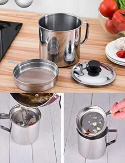 Cooking Oil Fat Separator Bacon Grease Container Can With Fat Strainer |1.2 Quart Or 5 Cups| Perfect For Straining And Storing Grease,Stainless Steel Grease Filter Keeper -Peugeot Shop 51GwPjBmYQL