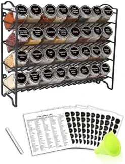 SWOMMOLY Spice Rack Organizer With 24 Empty Square Spice Jars, 396 Spice Labels With Chalk Marker And Funnel Complete Set, For Countertop, Cabinet Or Wall Mount, Black 14 SWOMMOLY Spice Rack Organizer With 24 Empty Square Spice Jars, 396 Spice Labels With Chalk Marker And Funnel Complete Set, For Countertop, Cabinet Or Wall Mount, Black -Peugeot Shop 51Gy7d3GpfL. AC