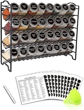 SWOMMOLY Spice Rack Organizer With 24 Empty Square Spice Jars, 396 Spice Labels With Chalk Marker And Funnel Complete Set, For Countertop, Cabinet Or Wall Mount, Black 7 SWOMMOLY Spice Rack Organizer With 24 Empty Square Spice Jars, 396 Spice Labels With Chalk Marker And Funnel Complete Set, For Countertop, Cabinet Or Wall Mount, Black - Image 7