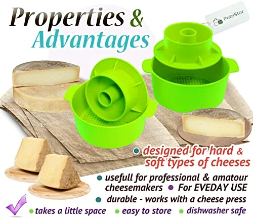 2 Pcs Cheesemaking Kit Сheese Mold Press Strainer Cheese With Follower Piston 40 Oz (1,2 Liters) Tofu Press Mold Cheese Making Kit Machine Color Green 4 2 Pcs Cheesemaking Kit Сheese Mold Press Strainer Cheese With Follower Piston 40 Oz (1,2 Liters) Tofu Press Mold Cheese Making Kit Machine Color Green - Image 4
