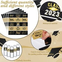 100 Pieces Graduation Water Bottle Labels Class Of 2023 Water Bottle Label Sticker Wrapper Waterproof Graduation Bottle Label For College High School Graduation Party Ornament Favor(Black, Gold) -Peugeot Shop 51H3Xj8KG1L