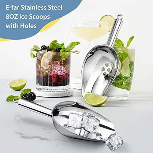 Metal Ice Scoops With Holes, E-far 8 Ounce Stainless Steel Scoops With Drain Holes To Reduce Unwanted Dilution, Slotted Scoop For Ice Maker/Freezer/Bar, Rust Free & Heavy Duty, Dishwasher Safe-2 Pack 5 Metal Ice Scoops With Holes, E-far 8 Ounce Stainless Steel Scoops With Drain Holes To Reduce Unwanted Dilution, Slotted Scoop For Ice Maker/Freezer/Bar, Rust Free & Heavy Duty, Dishwasher Safe-2 Pack - Image 5