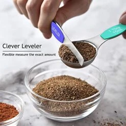 Measuring Cups And Magnetic Measuring Spoons Set, Wildone Stainless Steel 8 Measuring Cups, 7 Double Sided Stackable Magnetic Measuring Spoons, 1 Leveler & 5 Mini Spoons - 21 Piece Multicolor -Peugeot Shop 51HAxQVGuWS