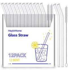 12-Pack Reusable Glass Straws,Size 8''x10 MM,Including12 Bent With 2 Cleaning Brush- Perfect For Smoothies, Tea, Juice