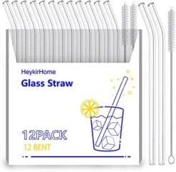12-Pack Reusable Glass Straws,Size 8''x10 MM,Including12 Bent With 2 Cleaning Brush- Perfect For Smoothies, Tea, Juice -Peugeot Shop 51HPxynvvtL. AC