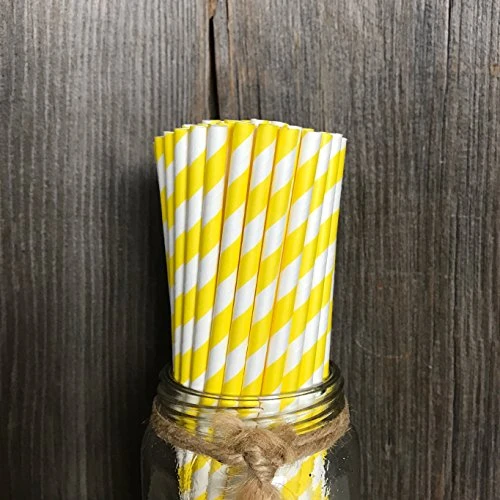 Striped Paper Straws - Yellow White - 7.75 Inches - Pack Of 50 - Outside The Box Papers Brand 3 Striped Paper Straws - Yellow White - 7.75 Inches - Pack Of 50 - Outside The Box Papers Brand - Image 3