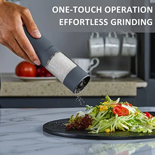 Electric Salt And Pepper Grinder Set With USB Rechargeable, Automatic One Hand Operation With Adjustable Coarseness, Pepper Mill Grinder Refillable With LED Light, Kitchen Gadgets (2 Packs, Blue-Grey) 1 Electric Salt And Pepper Grinder Set With USB Rechargeable, Automatic One Hand Operation With Adjustable Coarseness, Pepper Mill Grinder Refillable With LED Light, Kitchen Gadgets (2 Packs, Blue-Grey)