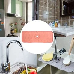 Silicone Faucet Mat,Silicone Faucet Handle Drip Catcher Tray,Faucet Absorbent Mat,Faucet Absorbent Mat Sink Draining Pad Behind Faucet For Kitchen,Bathroom Countertop Protect(Pink) -Peugeot Shop 51HnmnKYl5L