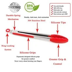 Set Of 2 Kitchen Tongs 12 Inch 9 Inch Stainless Steel Silicone Tips Locking Tong And Brush For Cooking BBQ Grilling Non-stick -Peugeot Shop 51Hp1GbKMZL