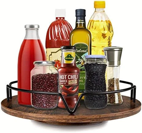 COZLUX Lazy Susan, Turntable Cabinet Organizer, 12 Inch Wood Table Top Spice Organizer For Kitchen Countertop, Pantry, Dining Tables, Rustic Brown Black 7 COZLUX Lazy Susan, Turntable Cabinet Organizer, 12 Inch Wood Table Top Spice Organizer For Kitchen Countertop, Pantry, Dining Tables, Rustic Brown Black - Image 7