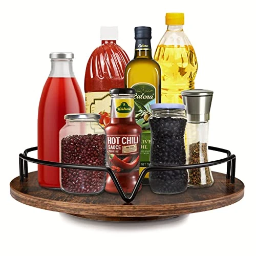 COZLUX Lazy Susan, Turntable Cabinet Organizer, 12 Inch Wood Table Top Spice Organizer For Kitchen Countertop, Pantry, Dining Tables, Rustic Brown Black 1 COZLUX Lazy Susan, Turntable Cabinet Organizer, 12 Inch Wood Table Top Spice Organizer For Kitchen Countertop, Pantry, Dining Tables, Rustic Brown Black