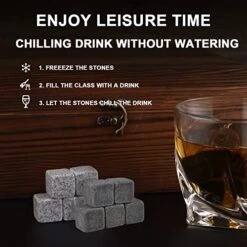 Bourbon Whiskey Stones Gift Set, Includes 2 CycloneGlass, 10 Chilling Stones, Velvet Carry Bag, Stainless Steel Tongs, Wine Stopper In Superior Wooden Boxes For Father's Day, Retirement Gifts -Peugeot Shop 51HqcE1LobL