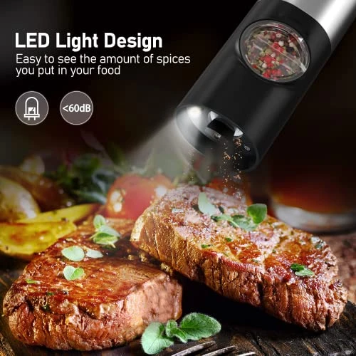 Lectric Salt And Pepper Grinder Set, EAGMAK Battery Powered Automatic 70ml Pepper Mill Grinders, Stainless Steel Electronic Mill Shakers With Adjustable Coarseness, LED Light & Storage Base (2 Pack) 3 Lectric Salt And Pepper Grinder Set, EAGMAK Battery Powered Automatic 70ml Pepper Mill Grinders, Stainless Steel Electronic Mill Shakers With Adjustable Coarseness, LED Light & Storage Base (2 Pack) - Image 3