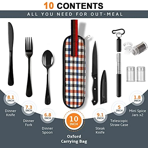 Portable Travel Utensils Set, Travel Camping Cutlery Set, Reusable Stainless Steel Flatware Set With Case For Office School Picnic (Black) 2 Portable Travel Utensils Set, Travel Camping Cutlery Set, Reusable Stainless Steel Flatware Set With Case For Office School Picnic (Black) - Image 2