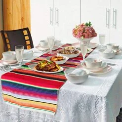 2 Pack Mexican Serape Table Runners 14 X 84 Inch For Mexican Party Wedding Decorations Outdoor Picnics Dining Table, Fringe Cotton Handwoven Table Runner -Peugeot Shop 51HwrO4OjML