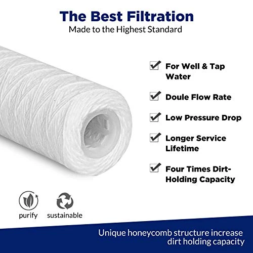 Membrane Solutions 5 Micron 10"x2.5" String Wound Whole House Water Filter Replacement Cartridge Universal Sediment Filters For Well Water - 6 Pack 3 Membrane Solutions 5 Micron 10"x2.5" String Wound Whole House Water Filter Replacement Cartridge Universal Sediment Filters For Well Water - 6 Pack - Image 3
