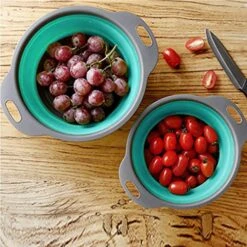 Collapsible Colander Set Of 2 Round Silicone Kitchen Sink Strainer Set And Fruit Basket- 1 Large 1 Small Perfect For Draining Pasta, Vegetable And Fruit - Home Essentials (Blue) -Peugeot Shop 51HxZz9N02L