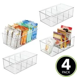 MDesign Plastic Food Storage Organizer Bin Box Container - 4 Compartment Holder For Packets, Pouches, Ideal For Kitchen, Pantry, Fridge, Countertop Organization - 4 Pack - Clear 11 MDesign Plastic Food Storage Organizer Bin Box Container - 4 Compartment Holder For Packets, Pouches, Ideal For Kitchen, Pantry, Fridge, Countertop Organization - 4 Pack - Clear -Peugeot Shop 51I3vkEk4QL