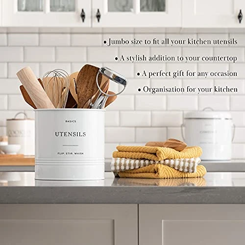Farmhouse Kitchen Utensil Holder (Jumbo Size - 7" X 7”) - Large Utensil Caddy For Countertop, Utensil Holder For Kitchen Counter Decor, Utensil Organizer (White) 2 Farmhouse Kitchen Utensil Holder (Jumbo Size - 7" X 7”) - Large Utensil Caddy For Countertop, Utensil Holder For Kitchen Counter Decor, Utensil Organizer (White) - Image 2