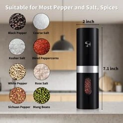 Electric Salt And Pepper Grinder Set Of 2, Automatic Salt And Pepper Mill Grinder Set Battery Operated With Adjustable Coarseness, LED Light, One Hand Operated, Funnel (Black) -Peugeot Shop 51I6dybHdZL