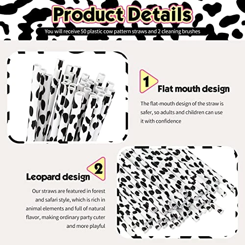 Animal Print Tall Straw Set Reusable Plastic Straws Cow Print Straws Black And White Tumbler Plastic Straw Fun Reusable Drinking Straws And 2 Cleaning Brushes For Birthday Party Supplies (26) 4 Animal Print Tall Straw Set Reusable Plastic Straws Cow Print Straws Black And White Tumbler Plastic Straw Fun Reusable Drinking Straws And 2 Cleaning Brushes For Birthday Party Supplies (26) - Image 4