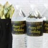 Black And Gold 65th Birthday Party Water Bottle Labels - 24 Stickers