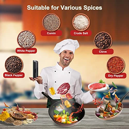 Gravity Electric Salt Or Pepper Grinder, Battery Operated Automatic Pepper Mill With LED Light, Adjustable Coarseness (Black-1 Pack) 2 Gravity Electric Salt Or Pepper Grinder, Battery Operated Automatic Pepper Mill With LED Light, Adjustable Coarseness (Black-1 Pack) - Image 2