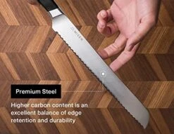 Serrated Bread Knife - 9.5 Inch Bread Cutter - High Carbon Stainless Steel Serrated Kitchen Knives, Black