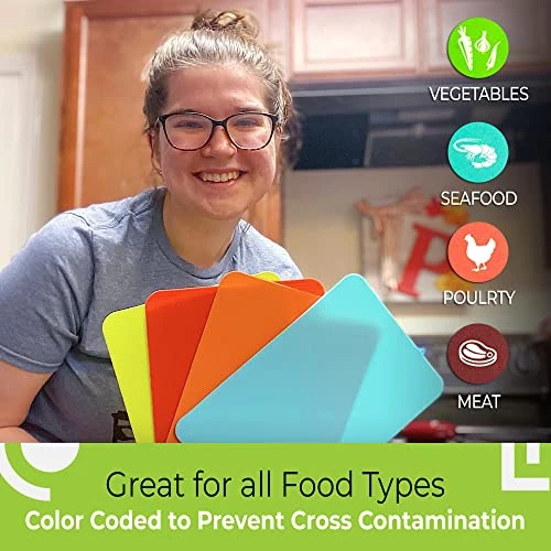 Plastic Cutting Boards For Kitchen - Color Coded Chopping Board Set - Flexible Cutting Mats For Meat & Vegetables - Dishwasher Safe, Non-Slip, BPA Free (8-Pack Multicolor, Mixed Size) 2 Plastic Cutting Boards For Kitchen - Color Coded Chopping Board Set - Flexible Cutting Mats For Meat & Vegetables - Dishwasher Safe, Non-Slip, BPA Free (8-Pack Multicolor, Mixed Size) - Image 2