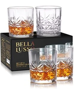 Whiskey Glasses Set Of 4,12 Oz - Premium Gift Box For Men - Rock Tumblers For Bourbon, Scotch, Cognac, Brandy, Rum, Liquor, Cocktails - Old Fashioned Clear Glassware - Luxury Alcohol Drinking Barware