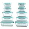 [20 Piece] Glass Food Storage Containers Set With Snap Lock Lids - Safe For Microwave, Oven, Dishwasher, Freezer - BPA Free - Airtight & Leakproof