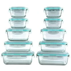 [20 Piece] Glass Food Storage Containers Set With Snap Lock Lids - Safe For Microwave, Oven, Dishwasher, Freezer - BPA Free - Airtight & Leakproof
