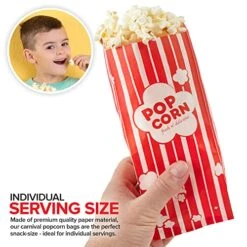1 Oz Paper Popcorn Bags Bulk (100 Pack) Small Red & White Pop-corn Bag Disposable For Carnival Themed Party, Movie Night, Halloween, Popcorn Machine Accessories & Supplies, Individual Servings -Peugeot Shop 51Ireh4KUzL