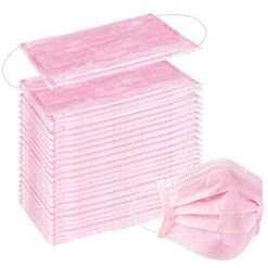100 Pcs Disposable 3 Ply Earloop Face Masks, Suitable For Home, School, Office And Outdoors (Pink)