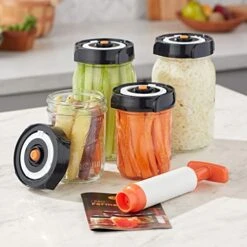 Fermentation Lids - Home Fermentation Kit With 4 Wide Mouth Fermenting Lids With Airlocks, Oxygen Extraction Pump, Ideal For Sauerkraut, Kimchi, Pickles & Fermented Vegetables -Peugeot Shop 51J0QjeBG5L