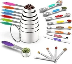 Measuring Cups And Magnetic Measuring Spoons Set, Wildone Stainless Steel 8 Measuring Cups, 7 Double Sided Stackable Magnetic Measuring Spoons, 1 Leveler & 5 Mini Spoons - 21 Piece Multicolor -Peugeot Shop 51J20Yez1oS. AC