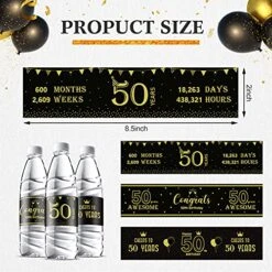 39 Pieces 50th Decoration Labels Sticker Cheers To 50th Water Bottle Labels Black And Gold Bottle Labels Congrats 50th Birthday Party Supplies For 50th Wedding Anniversary Party Celebration Decor