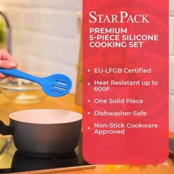 Ium Silicone Cooking Utensils Set - Five 10.5" Pieces - Kitchen Utensil Set Heat Resistance To 600°F - Hygienic One-Piece Design Silicone Utensil Set For Mixing & Cooking (Blue) -Peugeot Shop 51J8UbDzdhL