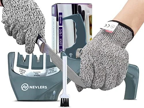 3 In 1 Kitchen Knife Sharpener With Cut Resistant Gloves | Knife Sharpeners For Kitchen Knives Preps, Repairs, Sharpens | Blade Sharpener With Diamond, Ceramic & Tungsten Steel Slots (Black) 8 3 In 1 Kitchen Knife Sharpener With Cut Resistant Gloves | Knife Sharpeners For Kitchen Knives Preps, Repairs, Sharpens | Blade Sharpener With Diamond, Ceramic & Tungsten Steel Slots (Black) - Image 8
