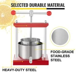 Fruit Wine Press, 0.9Gal/3.5L Grape Press For Wine Making, Wine Press Machine With 2 Stainless Steel Barrels, Wine Cheese Fruit Vegetable Tincture Press With T-Handle And 0.1"/3mm Thick Plate