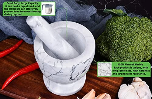 Mortar And Pestle Marble Set For Spices Pestos Seasonings Pastes Guacamole Bowl Herb Grinder Easy To Clean Included:Silicone Mat,Brush,Stainless Steel Spoon 4.33inch(Small,White Gray) 4 Mortar And Pestle Marble Set For Spices Pestos Seasonings Pastes Guacamole Bowl Herb Grinder Easy To Clean Included:Silicone Mat,Brush,Stainless Steel Spoon 4.33inch(Small,White Gray) - Image 4