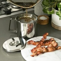 Ss Steel Fryer’s Friend Pot Can, 4 Cup | For Cooking Oil, Fats, Olive Oils, Coconut Oil & More | Includes Mesh Strainer | Grease Storage | Dishwasher Safe -Peugeot Shop 51JRJLoywaL