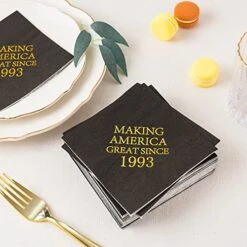 30th Birthday Disposable Napkins Black And Gold Dessert Beverage Cocktail Cake Napkins 30th Birthday Decoration Party Supplies For Man Making Great Since 1993, 50 Pack 4.9"x4.9" Folded