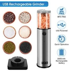 Prime RIME, Electric Salt And Pepper Grinder, 1 Mill, Rechargeable, With Charging Base, USB Cable, Power Adapter, Automatic Tact Switch Operation, Adjustable Coarseness, Stainless Steel (Ver. 2.1) -Peugeot Shop 51JY35xqFvL