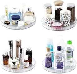 4 Pack Lazy Susan 11.5" Inch Turntable Organizer Organization Storage Container Bins Spice Rack Cabinet Rotating Condiment For Pantry Countertop Kitchen Vanity Bathroom Jewelry Holder Clear -Peugeot Shop 51Jep65n9DL. AC