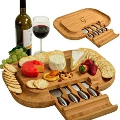Ersonalized Monogrammed Engraved Bamboo Cutting Board For Cheese & Charcuterie - Includes Knife Set & Cheese Markers- Designed & Quality Checked In USA