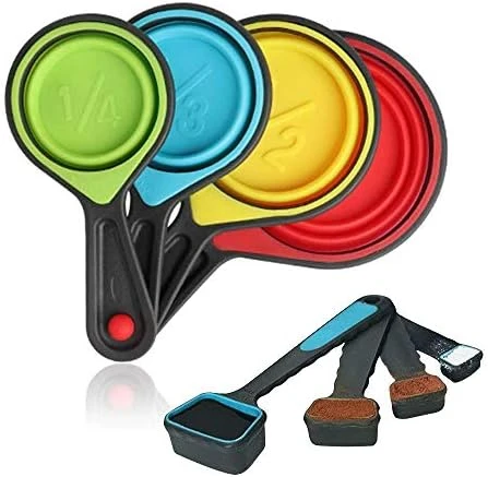 Collapsible Measuring Cups And Spoons - Portable Food Grade Silicone For Liquid & Dry Measuring, 8 Piece Set Kitchen Measuring Tool 4 Collapsible Measuring Cups And Spoons - Portable Food Grade Silicone For Liquid & Dry Measuring, 8 Piece Set Kitchen Measuring Tool - Image 4