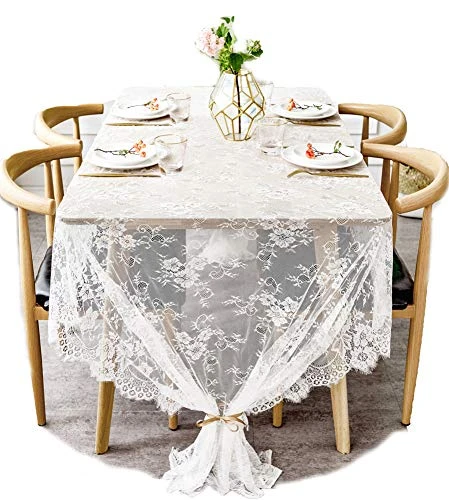 60x120 Inch Gorgeous White Lace Tablecloth Overlay Rose Vintage Embroidered, Romantic Boho Wedding Reception Table Decor, Baby & Bridal Shower Décor, Elegant Chic Outdoor Tea Party Tablecover 1 60x120 Inch Gorgeous White Lace Tablecloth Overlay Rose Vintage Embroidered, Romantic Boho Wedding Reception Table Decor, Baby & Bridal Shower Décor, Elegant Chic Outdoor Tea Party Tablecover