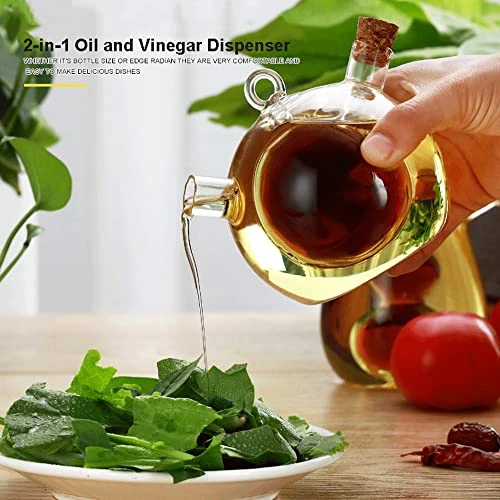 2 In 1 Oil And Vinegar Dispenser Cruet Bottle, Kitchen Supplies Glass Olive Oil And Balsamic Vinegar Cruet Bottle With Cork Stoppers, Hand-blown Glass Jar (Ball Shape) 5 2 In 1 Oil And Vinegar Dispenser Cruet Bottle, Kitchen Supplies Glass Olive Oil And Balsamic Vinegar Cruet Bottle With Cork Stoppers, Hand-blown Glass Jar (Ball Shape) - Image 5