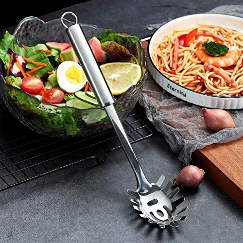 Pasta Fork, Stainless Steel Pasta Server, Spaghetti Spoon, Spaghetti Server, Noddle Fork, Heat Resistant (Silver) 3 Pasta Fork, Stainless Steel Pasta Server, Spaghetti Spoon, Spaghetti Server, Noddle Fork, Heat Resistant (Silver) - Image 3